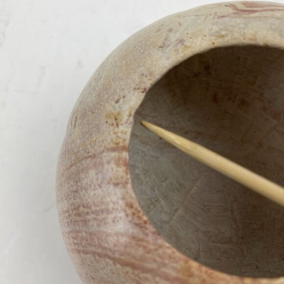 Carved Stone Marble Onyx Bowl Tealight Candle Holder Round Gourd Pink Beige - Picture 8 of 12